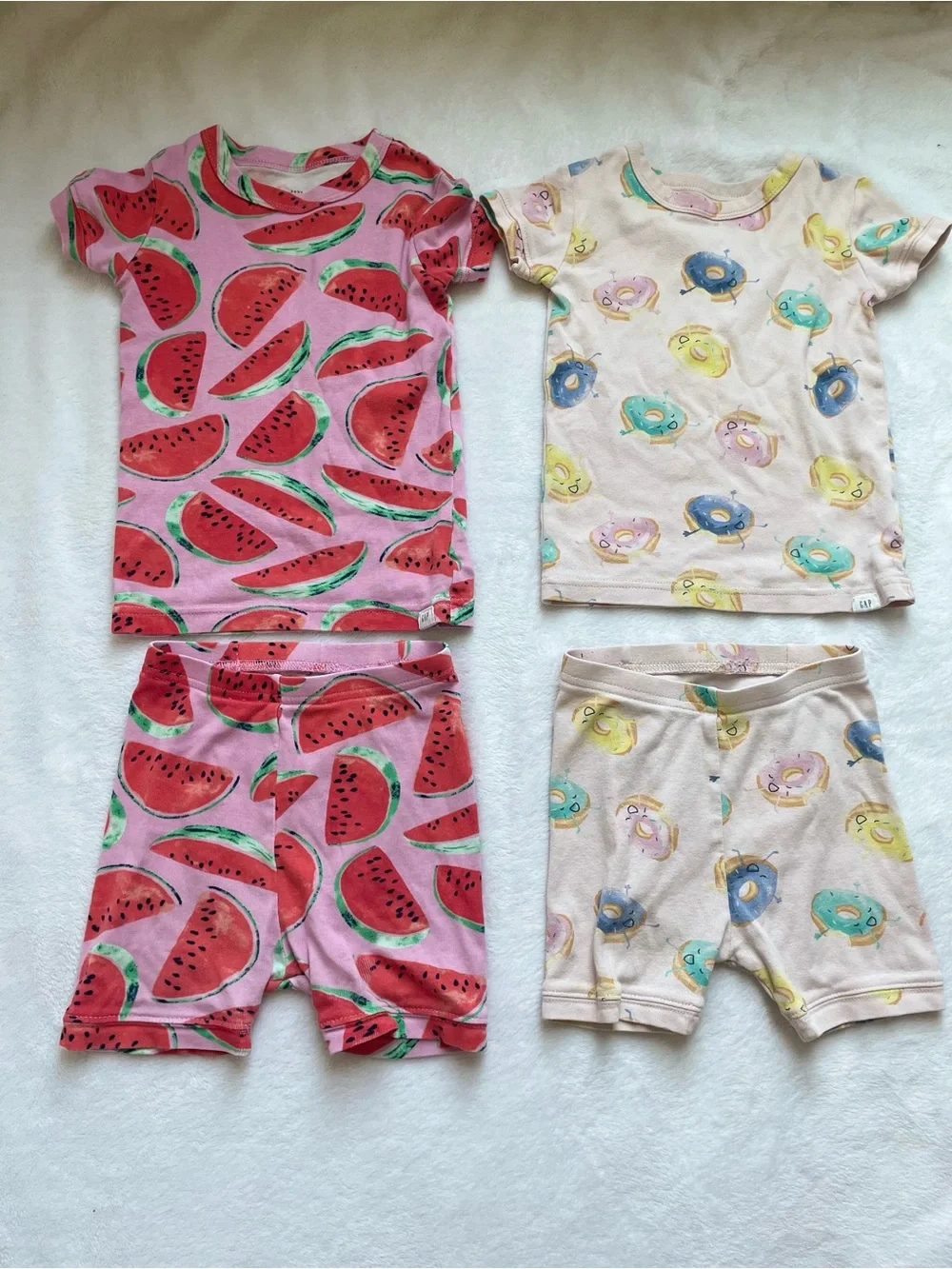 GAP Pink Watermelon & Cream Donut Kids Pajama Set Pair Size 3T